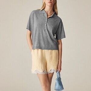 J.Crew Women's Featherweight Cashmere Short-Sleeve Sweater-Polo Size L NWT